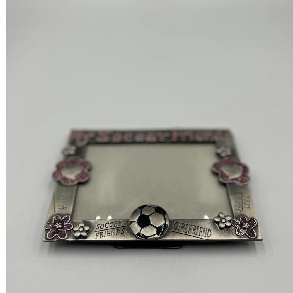 My Soccer Friends Pewter Tone Metal Picture Frame Pink Glitter Soccer Ball 4x6